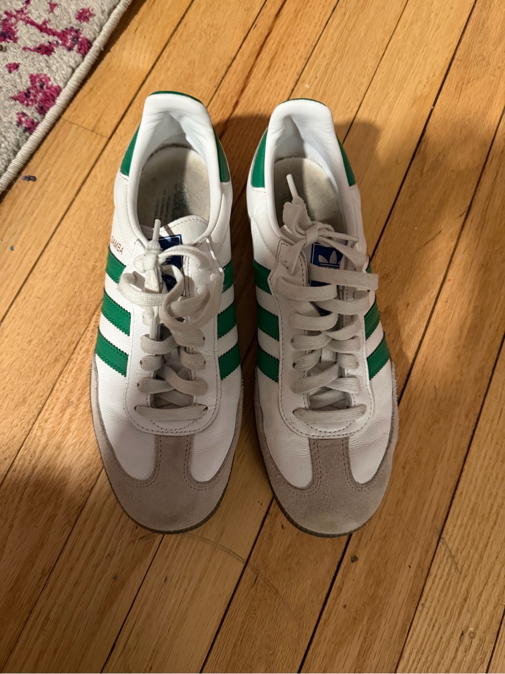 adidas White and Green Samba Heritage Sneakers